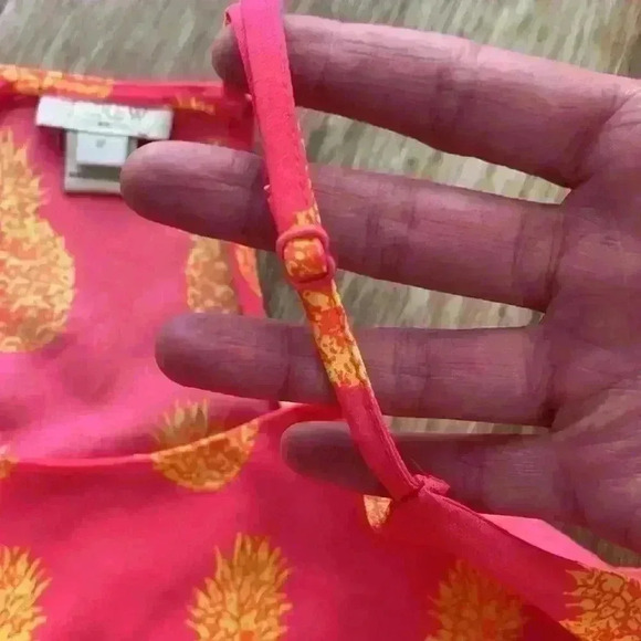 J. Crew Racerback Cami Pineapple Print Hot Pink Lemon Yellow Size12 Like New - Picture 3 of 7